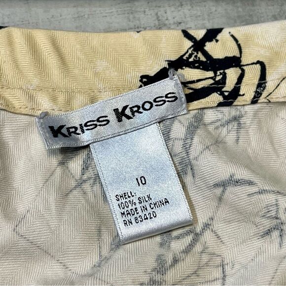 Vtg 90s Kriss Kross 100% Silk Textured Tropical Pale Yellow Palm Slip Skirt 10 L - Picture 7 of 8